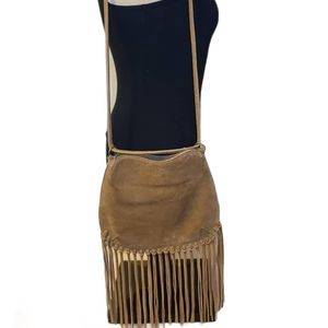 Vintage Boho Suede Fringe Shoulder Cross Body Hand Bag Purse wear it 4 ways